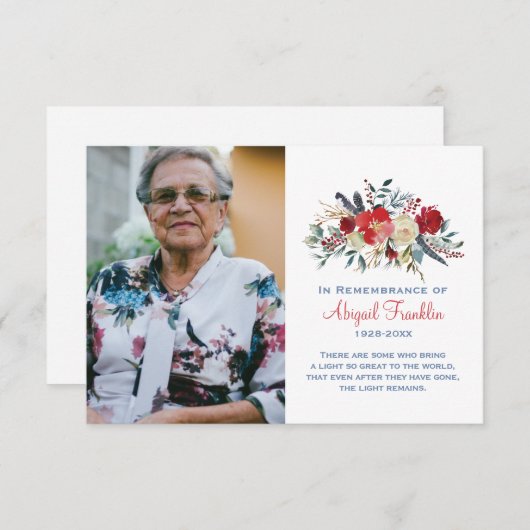 記念カードを記念した赤フローラブーケ サンキューカード (正面/裏面)