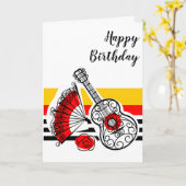 記念スペインの物クラシックストライプ誕生日 カード (黄色い花)