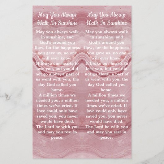 記念バラクォーツ2葬儀祈りの言葉しおり (裏面)