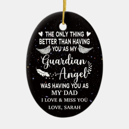 記念パーソナライズされたパパ守護天使 セラミックオーナメント (正面)