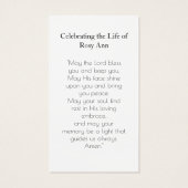 記念パーソナライズされた葬儀写真祈りの言葉カード (裏面)