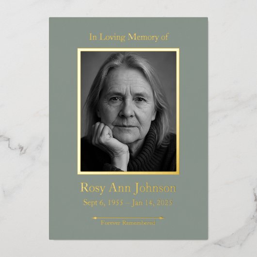 記念パーソナライズされた葬儀写真祈りの言葉カード 箔シーズンカード (正面)