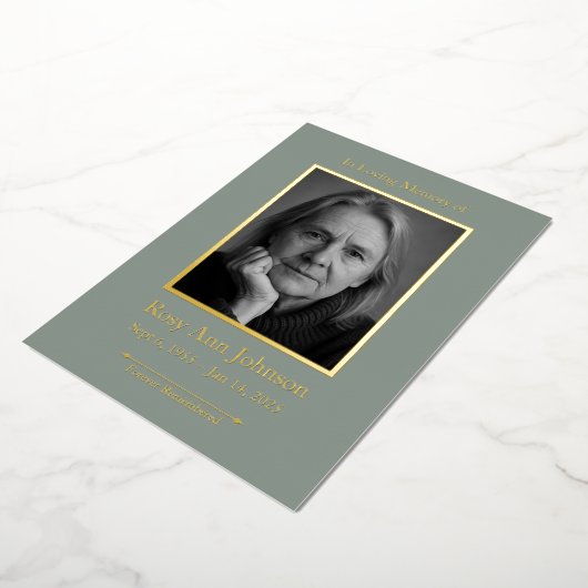 記念パーソナライズされた葬儀写真祈りの言葉カード 箔シーズンカード (回転した状態)