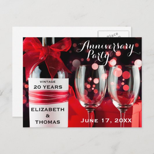 記念パーティーの郵便はがきボトルおよびガラス インビテーションポストカード (正面/裏面)