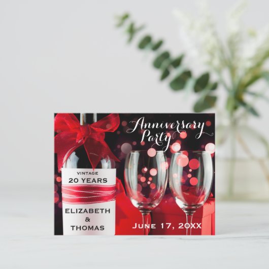 記念パーティーの郵便はがきボトルおよびガラス インビテーションポストカード (スタンド正面)