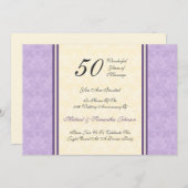 記念パーティー第50の紫色のダマスク織の招待状 招待状 (正面/裏面)