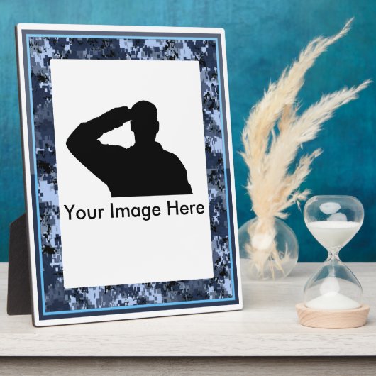 記念ブルー迷彩柄軍隊プラーク フォトプラーク (側面)