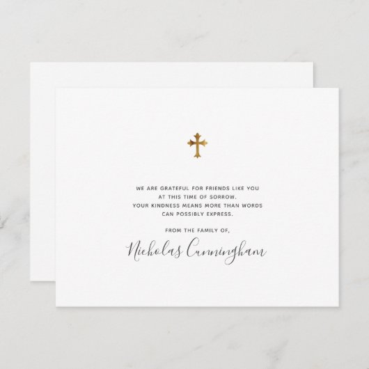 記念モダンフェイク金ゴールド十字 サンキューカード (正面/裏面)