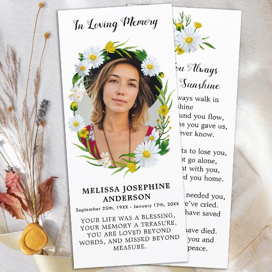 記念モダン写真フローラ葬儀祈りの言葉カード