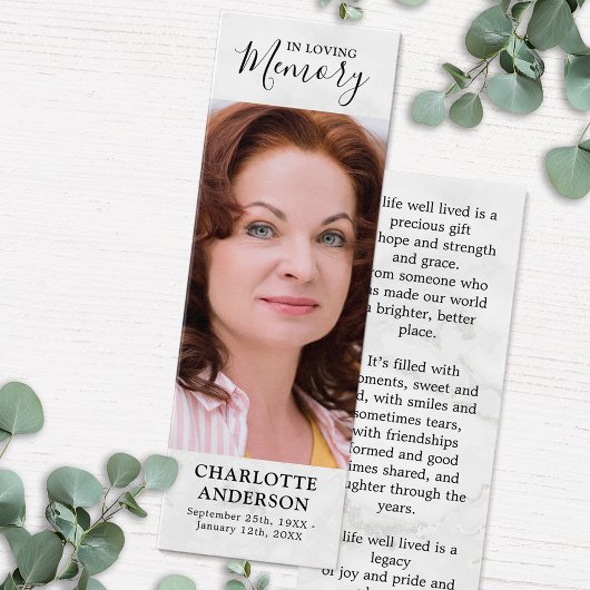 記念モダン祈りの言葉カード葬儀ブックマークマーブル