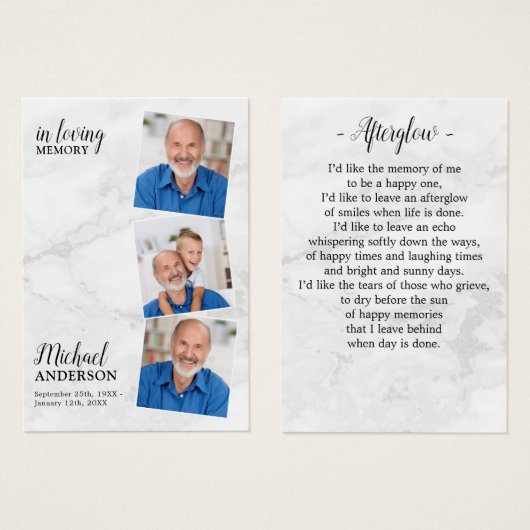 記念モダン葬式祈りの言葉カード3写真 (正面&裏面)