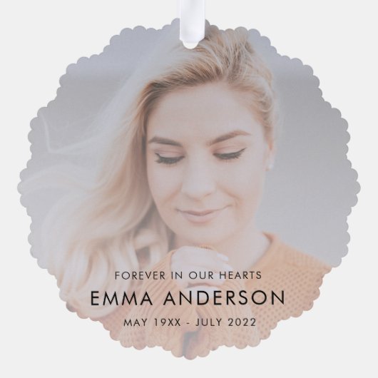 記念モダン記念悔やみや弔慰献上品の写真 オーナメントカード (裏面)