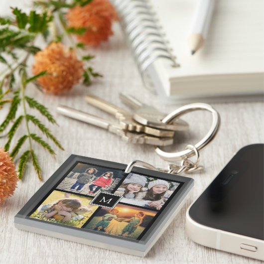 記念モダン酒家族フォトコラージュモノグラム キーホルダー (正面右)