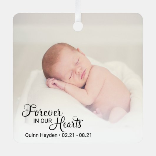 記念乳児写真Forever In Ourハート メタルオーナメント (正面)