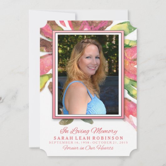 記念写真ありがとう – ピンクの水の色のスプラッシュ 招待状 (正面)