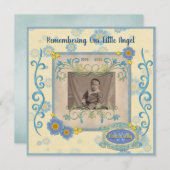 記念写真の追加青い花枠 招待状 (正面/裏面)