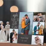 記念写真を撮った後結婚ずっと幸せ<br><div class="desc">あなたの結婚写真と任意の年の間の写真の5とカスタマイズあなたのお気に入りの写真とパーソナライズすることができるAnniversary写真プラーク。「今ま読で幸せに満ち足りた年」の言葉とテンプレートは、記念日を追加する準備ができて、あなたの名前と日付が確立された。デザインは木炭の黒い黒板の外観を持ち、スクリプトとスキニーカジュアルフォントタイポグラフィで文字を付ける。写真を右から右に離れアップロードし、ポートレート、正方形、およびランドスケープ形式の組み合わせで表示される。アップロード前もしに、写真の配置に問題があり、関連する形状に切り抜こうとしている。</div>