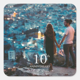 記念写真カスタムのシック結婚なホワイトフォント スクエアシール