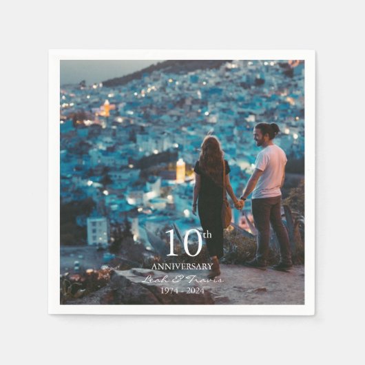 記念写真カスタムのシック結婚なホワイトフォント スタンダードカクテルナプキン (正面)