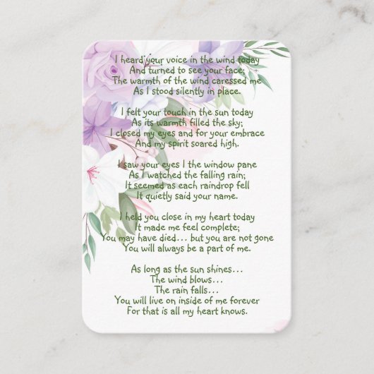 記念写真カスタム紫のバラ花 名刺 (正面)