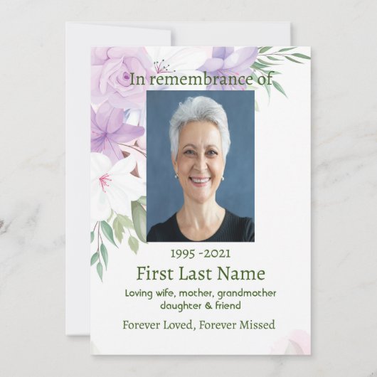 記念写真カスタム紫のバラ花 招待状 (裏面)