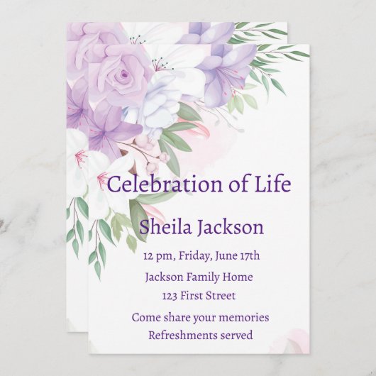 記念写真カスタム紫のバラ花 招待状 (正面/裏面)