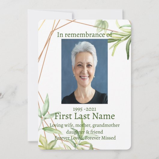 記念写真カスタム緑の葉植物画 招待状 (裏面)