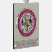 記念写真クリスマスピンクシルバースノーフレーク シルバープレートバナーオーナメント (右)