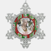 記念写真クリスマスホリーベリー スノーフレークピューターオーナメント (正面)