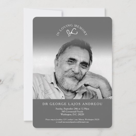記念写真グレーの医師の葬儀招待状 招待状 (正面)