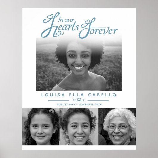 記念写真ハートで葬儀灰色の白 ポスター (正面)