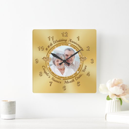 記念写真パーソナライズされたと壁掛け スクエア壁時計 (ホーム)