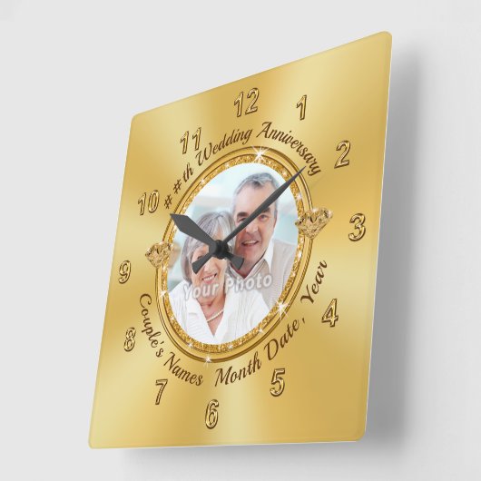 記念写真パーソナライズされたと壁掛け スクエア壁時計 (傾斜)