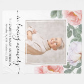 記念写真パーソナライズされた牡丹フローラ フリースブランケット (正面(横))