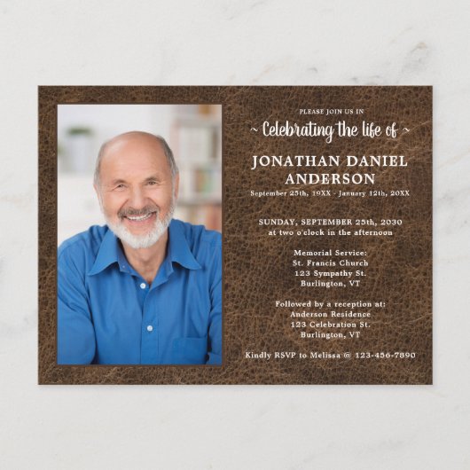 記念写真フェイク革お祝い インビテーションポストカード (正面)