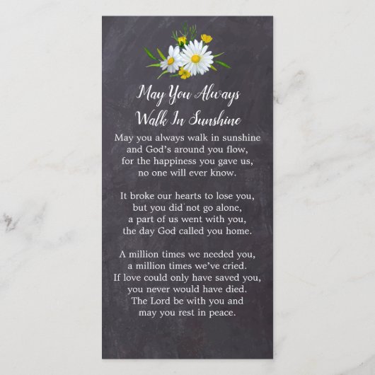 記念写真フローラ葬儀祈りの言葉しおりカード (裏面)
