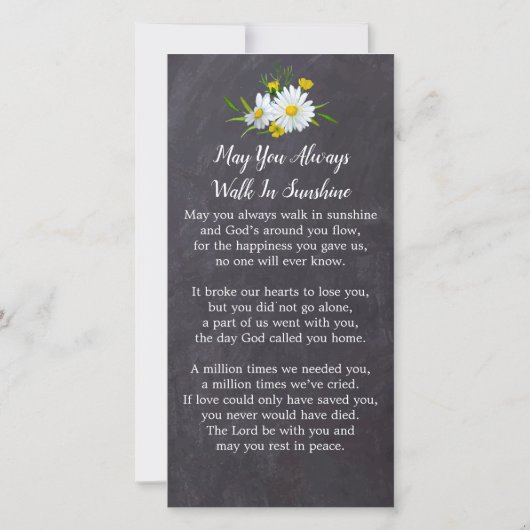 記念写真フローラ葬儀祈りの言葉カードブックマーク サンキューカード (裏面)