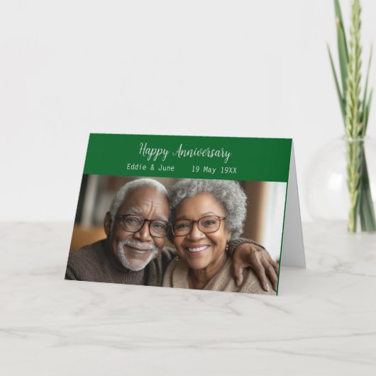 記念写真折り畳み記念日カードグリーン 招待状 (正面)