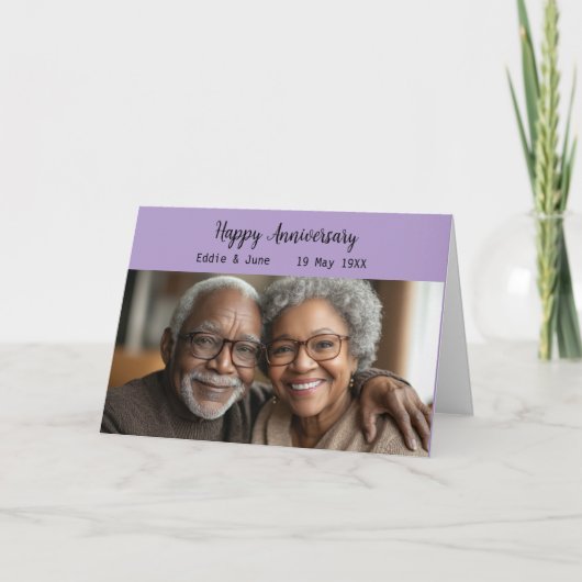 記念写真折り畳み記念日カードパープル 招待状 (正面)
