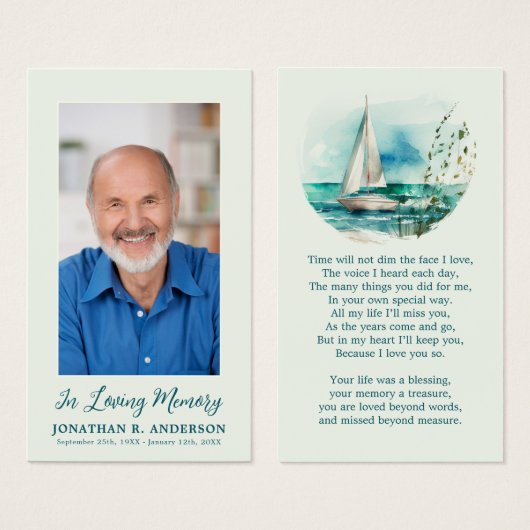 記念写真海帆船葬式祈りの言葉カード (正面&裏面)