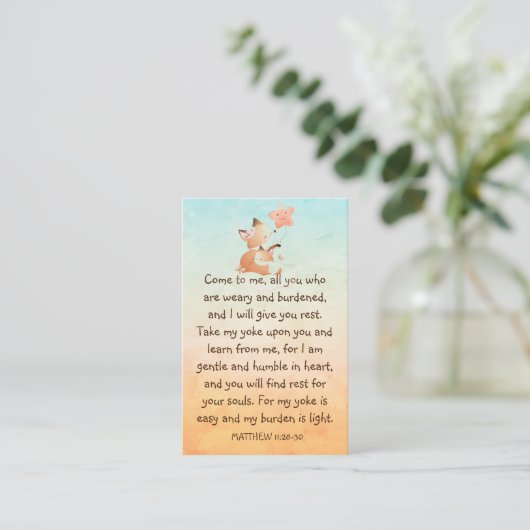 記念写真祈りの言葉かわいい小さなキツネ動物の子 名刺 (スタンド正面)