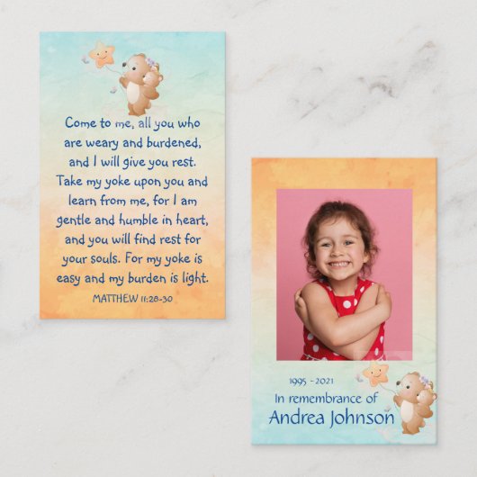 記念写真祈りの言葉かわいい小さなクマの子供たち歩く 名刺 (正面/裏面)