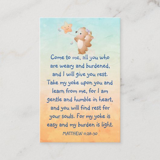 記念写真祈りの言葉かわいい小さなクマの子供たち歩く 名刺 (正面)