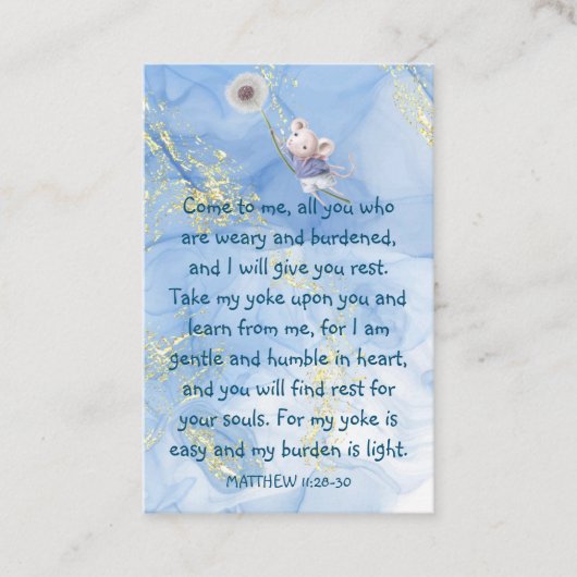 記念写真祈りの言葉かわいい小さなネズミの子ども 名刺 (正面)