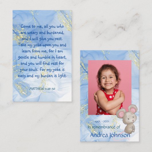 記念写真祈りの言葉かわいい小さなネズミの子ども 名刺 (正面/裏面)