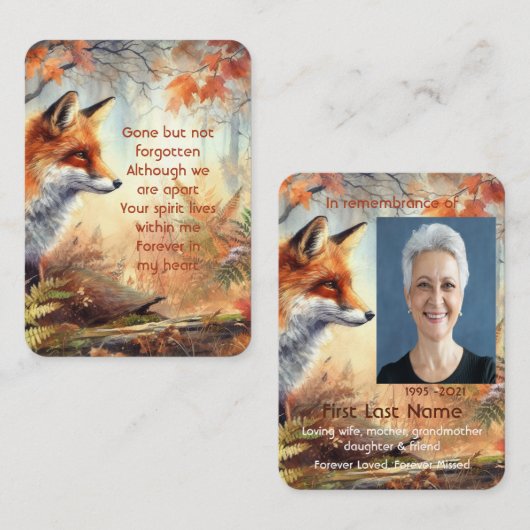 記念写真祈りの言葉キツネ動物野生動物自然 名刺 (正面/裏面)