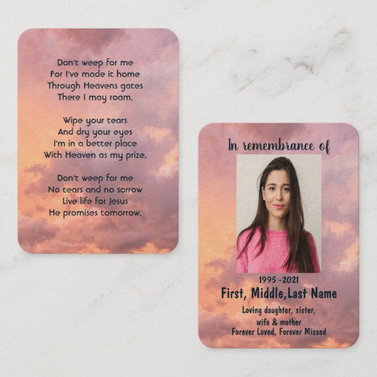 記念写真祈りの言葉クリスチャン天国 名刺 (正面/裏面)