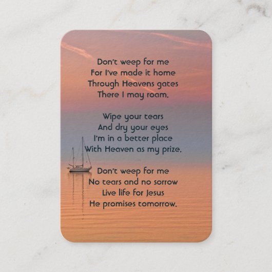 記念写真祈りの言葉クリスチャン帆船水空 名刺 (正面)