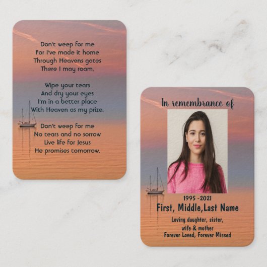 記念写真祈りの言葉クリスチャン帆船水空 名刺 (正面/裏面)