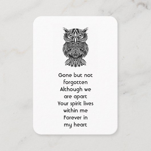 記念写真祈りの言葉グラフィックアートフクロウ 名刺 (正面)